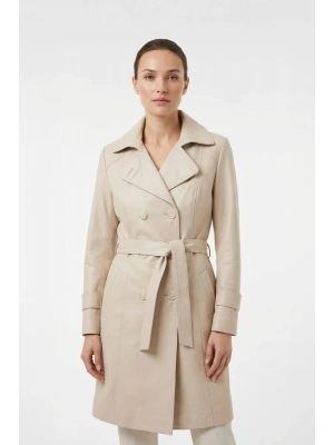 Mişona Kadın Beyaz Uzun Deri Trençkot