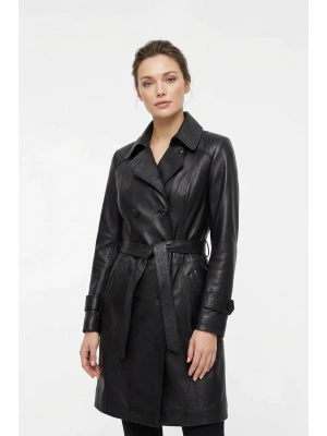 Mişona Kadın Siyah Uzun Deri Trençkot