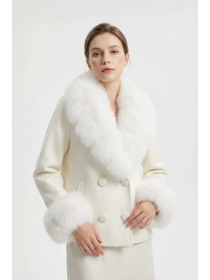 Palodya Kadın Beyaz Kısa Kürklü Cashmere