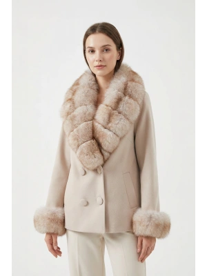 Palodya Kadın Krem Kısa Kürklü Cashmere