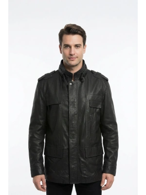 Papager Erkek Siyah Destroyer Safari Deri Ceket