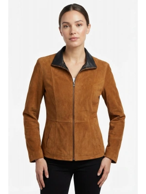 Peripoli Kadın Taba Çift Taraflı Kısa Süet Ceket