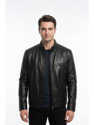 Sanova Erkek Siyah Deri Ceket