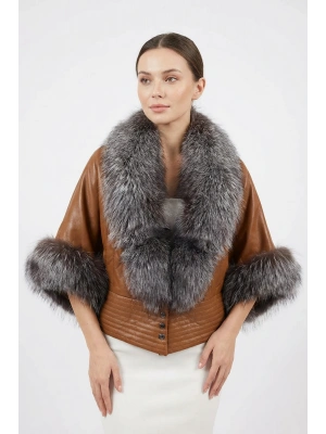 Sevarne Kadın Kahverengi Tilki Arjante Ceket