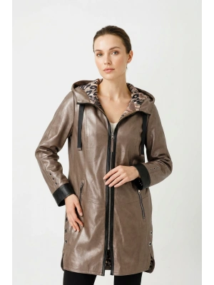 Tezina Kadın Siyah Çift Taraflı Uzun Deri Ceket