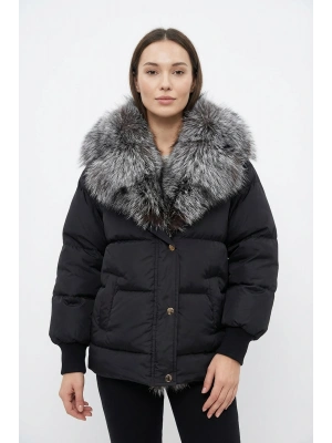 Tolonis Kadın Siyah Tilki Kürkü Parka