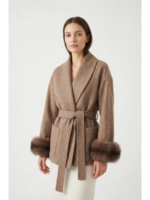 Zavendika Kadın Antrasit Kolu Kürklü Kısa Alpaca