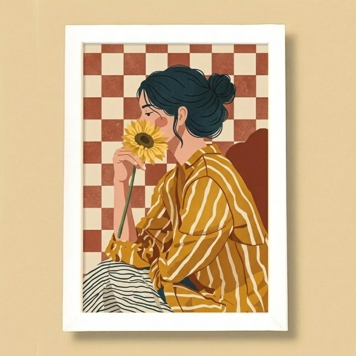 Günebakan llüstrasyon Çerçeveli Poster