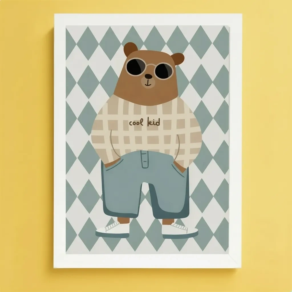 Cool Ayı Temalı Bebek Odası Çerçeveli Poster