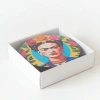 4lü Frida Kahlo Desenli Ahşap Bardak Altlığı Seti – 9 cm, Kaydırmaz Keçe Tabanlı