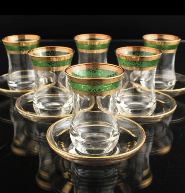 561-201 ÇAY TAKIMI ORGANİK BOYA EBY ALMAS ALTIN DEKOR 6 KİŞİLİK 12 PARÇA