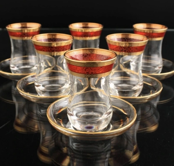 561-201 ÇAY TAKIMI ORGANİK BOYA EBY ALMAS ALTIN DEKOR 6 KİŞİLİK 12 PARÇA