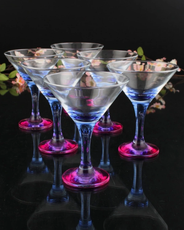 Paşabahçe Renkli Dondurmalık, Puding Sunumluk 6 Parça 6 Kişilik Mavi Pembe