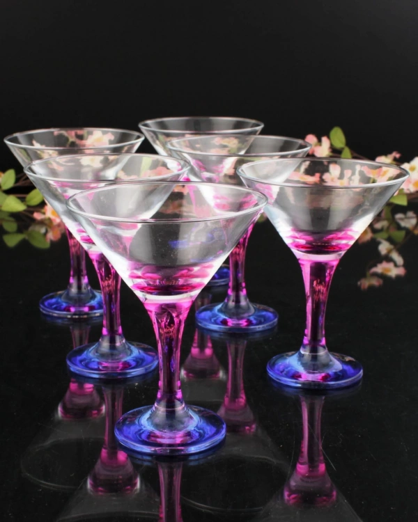 Paşabahçe Renkli Dondurmalık, Puding Sunumluk 6 Parça 6 Kişilik Pembe Mavi