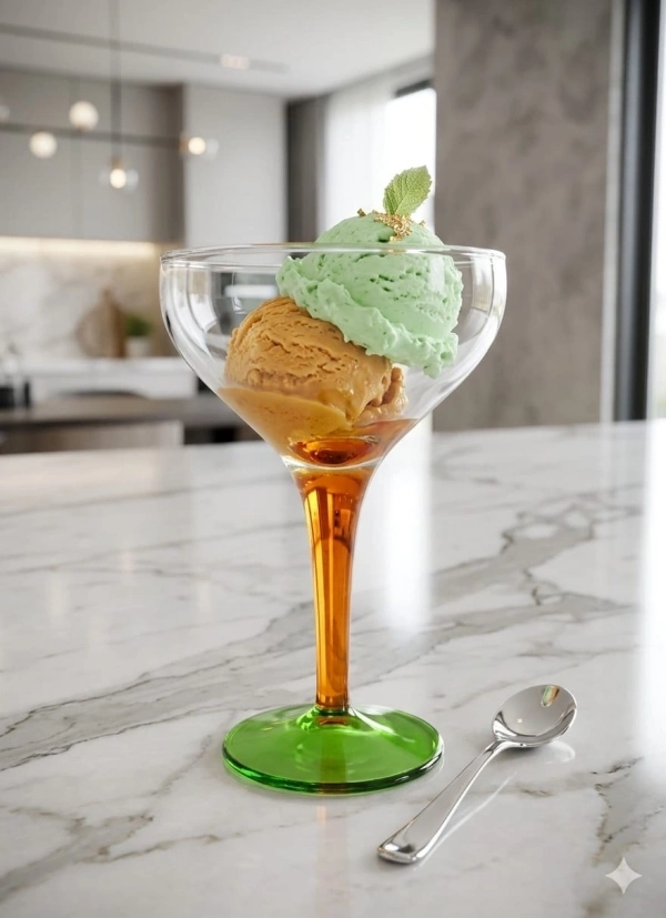 Paşabahçe Aura Renkli Dondurmalık, Puding Sunumluk 6 Parça 6 Kişilik Bal Yeşil