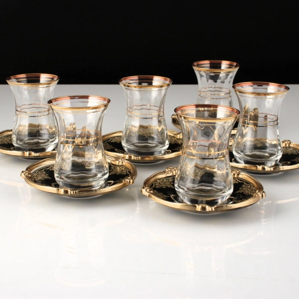 511-662 ÇAY TAKIMI SARAY GOLD-SİYAH DEKOR 6 KİŞİLİK 12 PARÇA