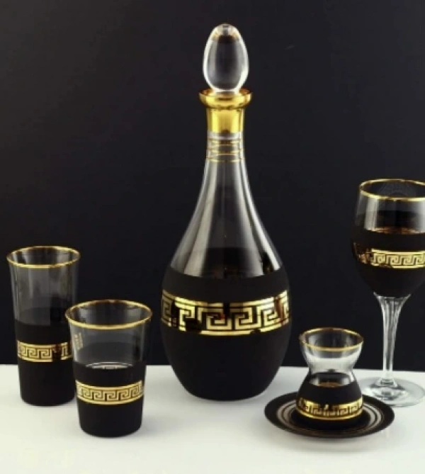 SOFRA TAKIMI ORGANİK BOYA BY ANTİK SİYAH ALTIN DEKOR 31 PARÇA 6 KİŞİLİK