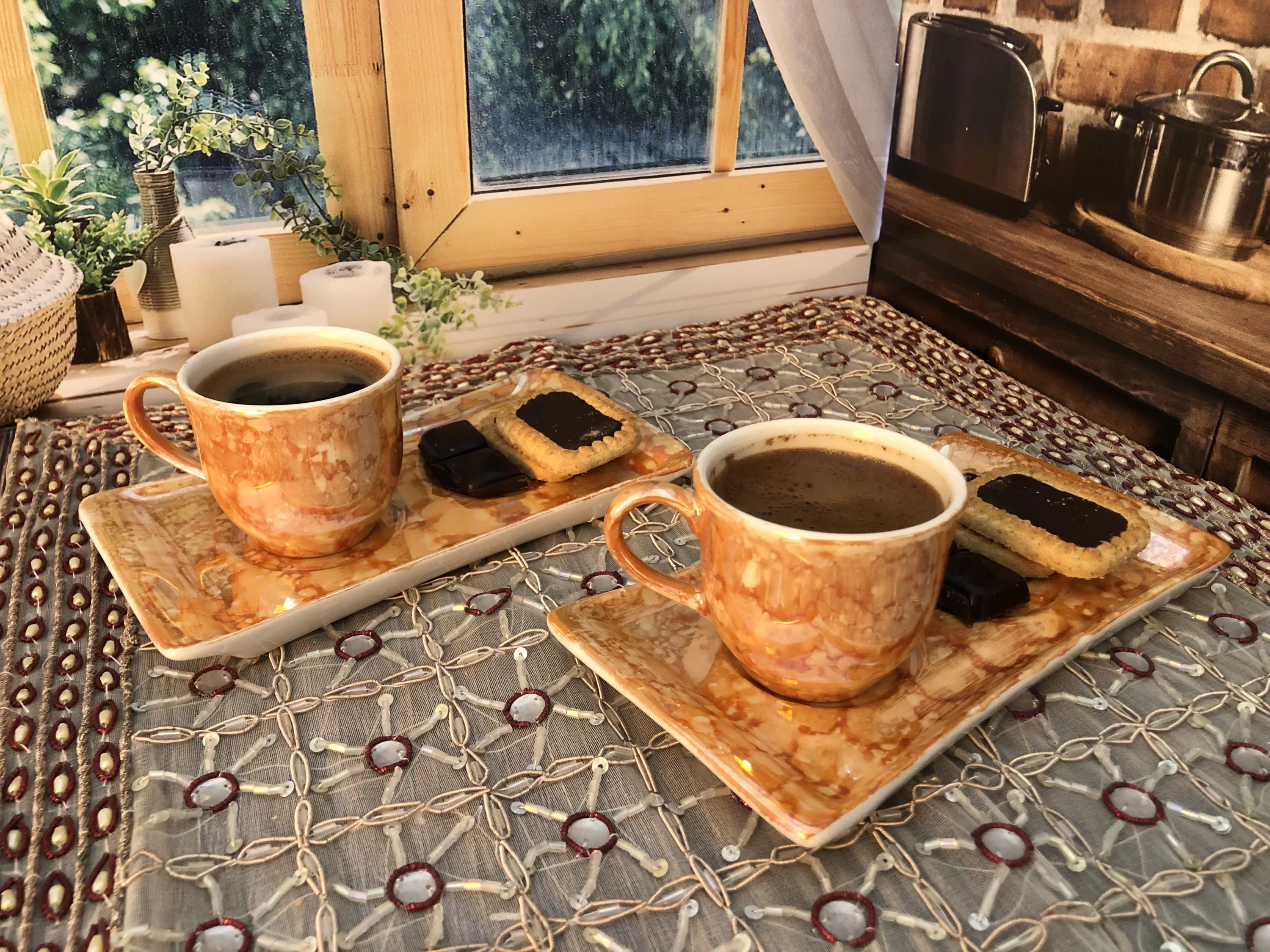 Porselen Sunumlu 2 Kişilik Türk Kahvesi Seti 4 Parça