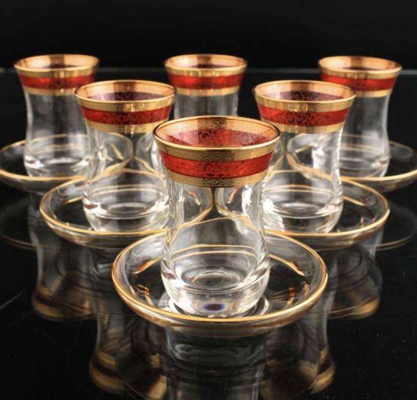 561-201 ÇAY TAKIMI ORGANİK BOYA EBY ALMAS ALTIN DEKOR 6 KİŞİLİK 12 PARÇA