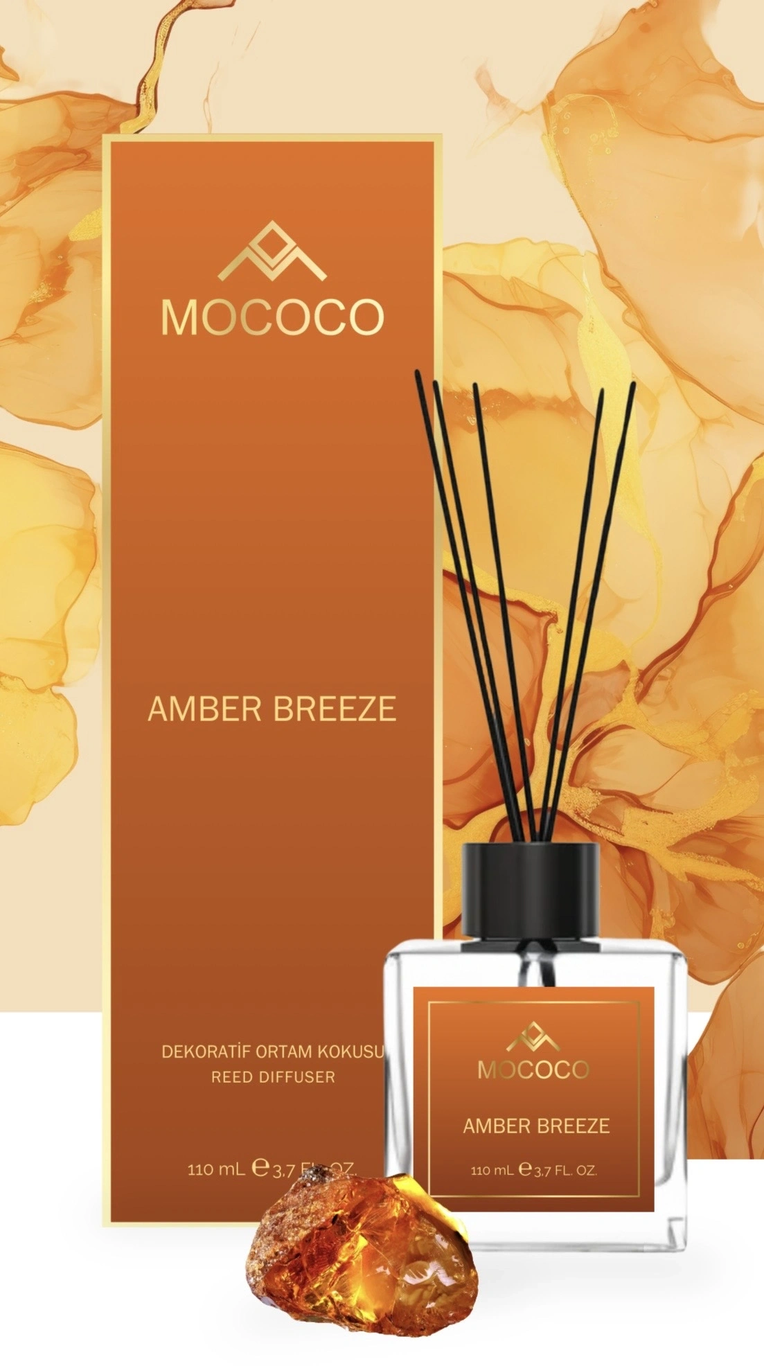 Mococo Çubuklu Dekoratif Ortam Kokusu Amber Breeze 110 ml 45 Gün Kalıcı Etki