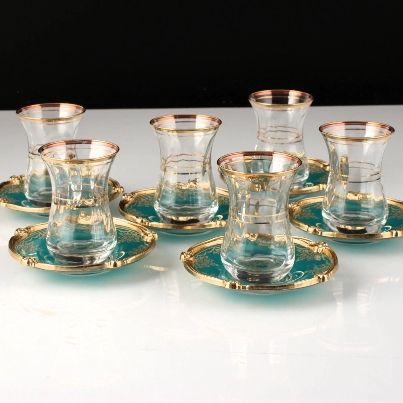 511-662 ÇAY TAKIMI SARAY GOLD-YEŞİL DEKOR 6 KİŞİLİK 12 PARÇA