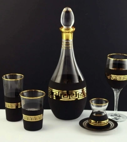 SOFRA TAKIMI ORGANİK BOYA BY ANTİK SİYAH ALTIN DEKOR 31 PARÇA 6 KİŞİLİK