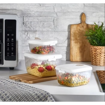 Prizma Moblen Akıllı Kapaklı Saklama Kabı 3lü Set Mikrodalga ve Buzdolabına Dost