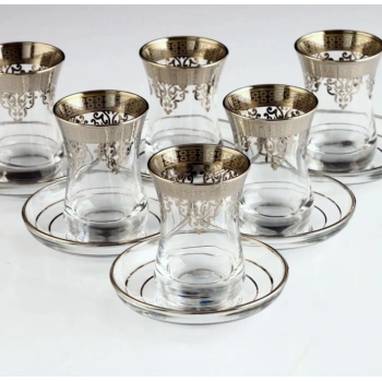 561-201 ÇAY TAKIMI OTTOMAN BONCUK PLATİN DEKOR 6 KİŞİLİK 12 PARÇA