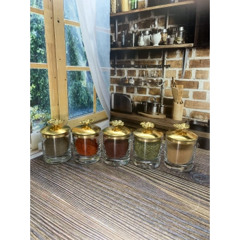5li Cam Baharat Seti Gold Metal Kapaklı