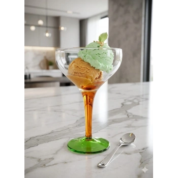 Paşabahçe Aura Renkli Dondurmalık, Puding Sunumluk 6 Parça 6 Kişilik Bal Yeşil