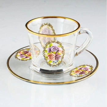 GÜL DEKOR GOLD 6LI NESKAFE/ÇAY FİNCAN TAKIMI 12 PARÇA 6 KİŞİLİK