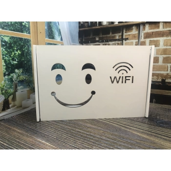 Pratik Ahşap Dekoratif Beyaz WIFI kutusu Güler Yüz Desen