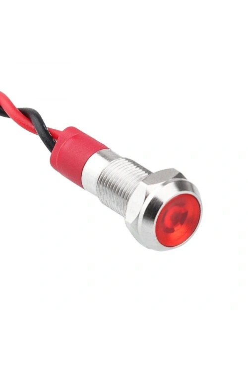 06L-P1 6mm 12-24V Kablolu Metal Sinyal Lambası - Kırmızı