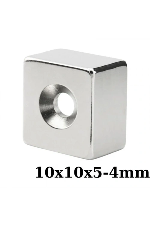 10x10x5-4mm Havşa Delikli Neodyum Güçlü Mıknatıs - Neodim Magnet
