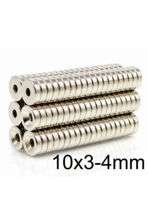 10X3-4mm Havşa Delikli Neodyum Güçlü Mıknatıs - Neodim Magnet