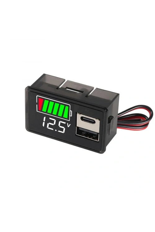 12V Akü Kapasite Göstergesi USB+Type-C - Beyaz