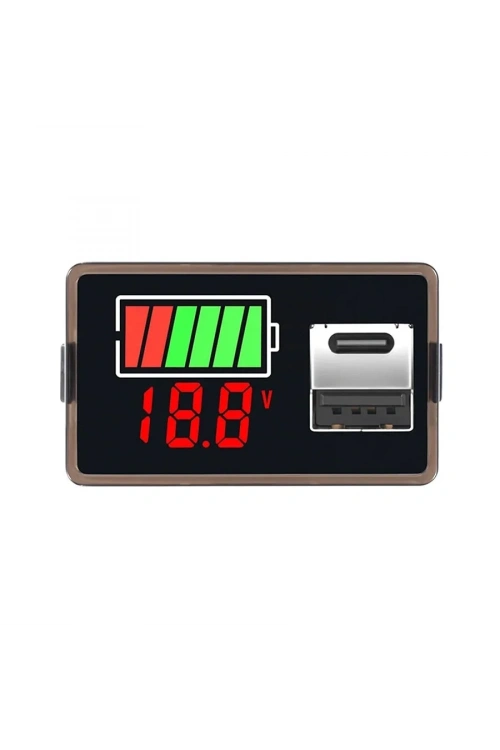 12V Akü Kapasite Göstergesi USB+Type-C - Kırmızı