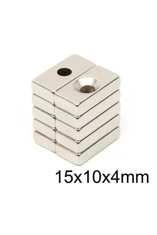15X10x4-4mm Havşa Delikli Neodyum Güçlü Mıknatıs - Neodim Magnet