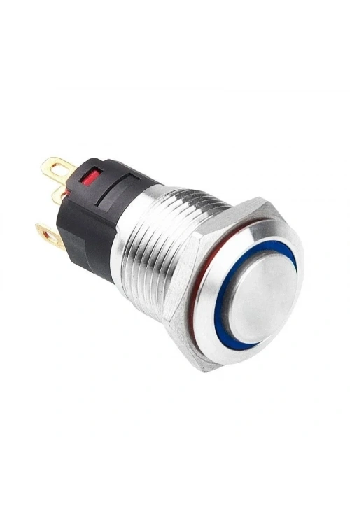 16A-G1-E 16mm Çıkık Yaylı Işıklı Metal Buton - Mavi