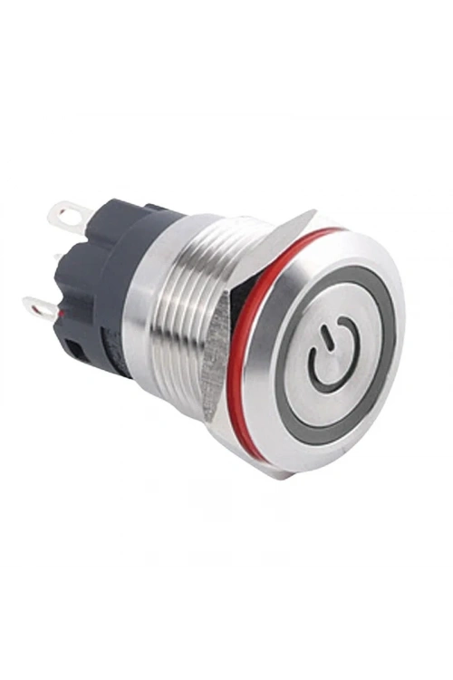 19A-P1Z-EC 19mm Düz Anahtarlı Işıklı Power Metal Buton - Beyaz