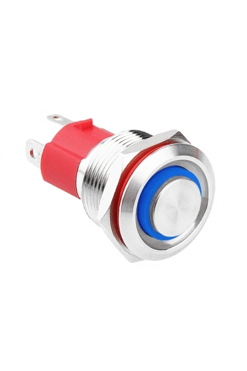 19D-G1-E 19mm Çıkık Yaylı Işıklı Metal Buton - Mavi