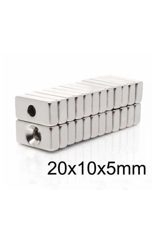 20X10x5-4mm Havşa Delikli Neodyum Güçlü Mıknatıs - Neodim Magnet