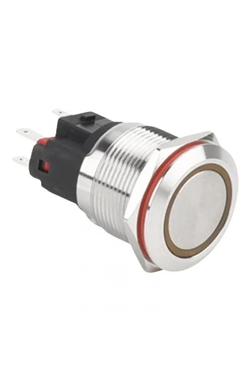 22E-P1Z-E 22mm Düz Anahtarlı Işıklı Metal Buton - Sarı