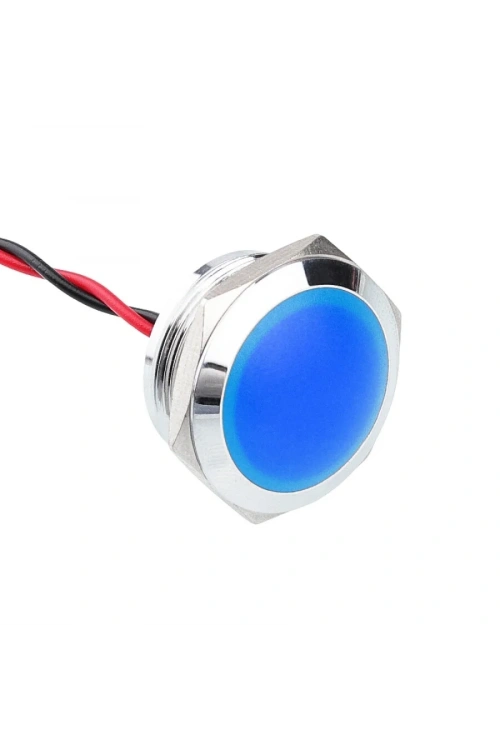 22L-P1 22mm 12-24V Kablolu Metal Sinyal Lambası - Mavi