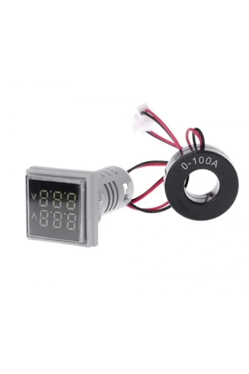 22mm Dijital Voltmetre-Ampermetre AC 20-500V 0-100A Beyaz