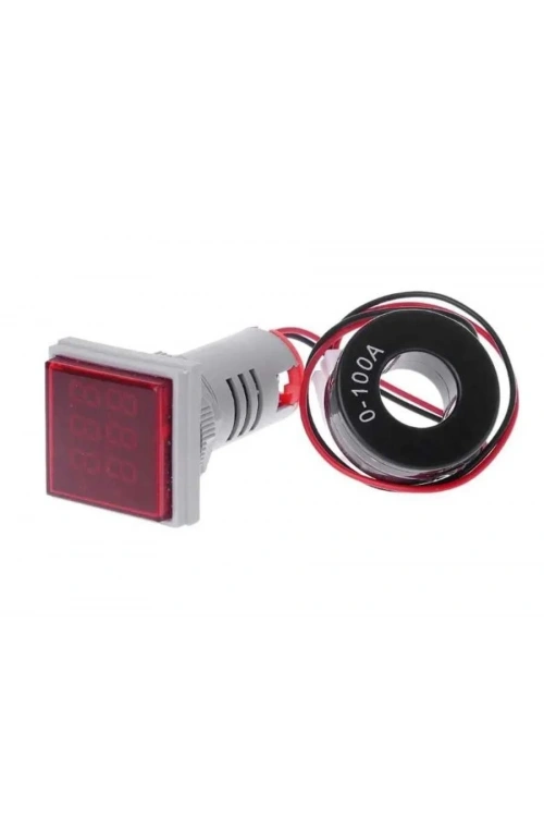 22mm Dijital Voltmetre-Ampermetre AC 20-500V 0-100A Kırmızı