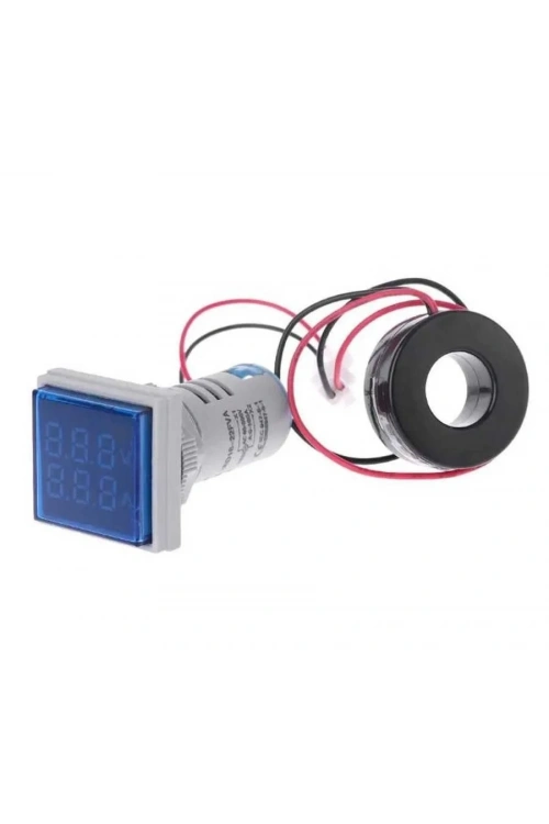 22mm Dijital Voltmetre-Ampermetre AC 20-500V 0-100A Mavi