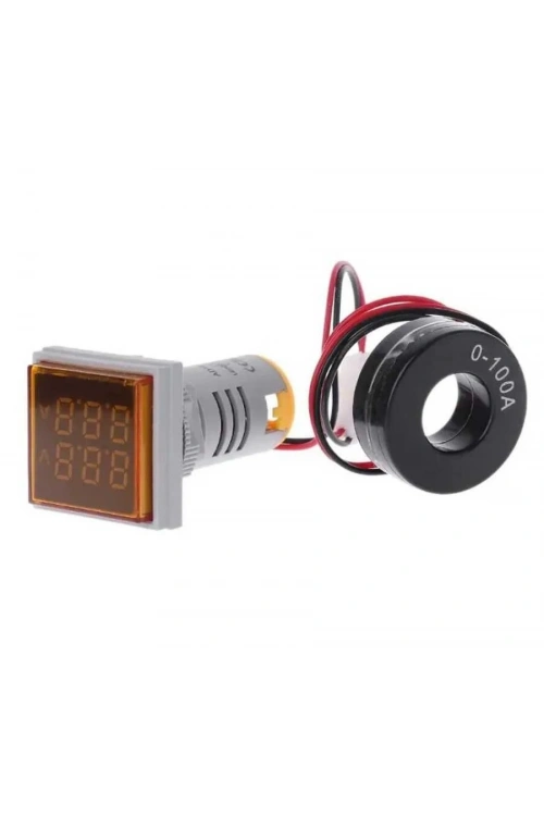 22mm Dijital Voltmetre-Ampermetre AC 20-500V 0-100A Sarı