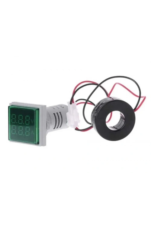 22mm Dijital Voltmetre-Ampermetre AC 20-500V 0-100A Yeşil