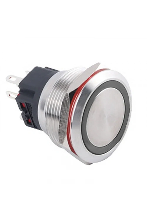 25B-P1-E 25mm Düz Yaylı Işıklı Metal Buton - Beyaz